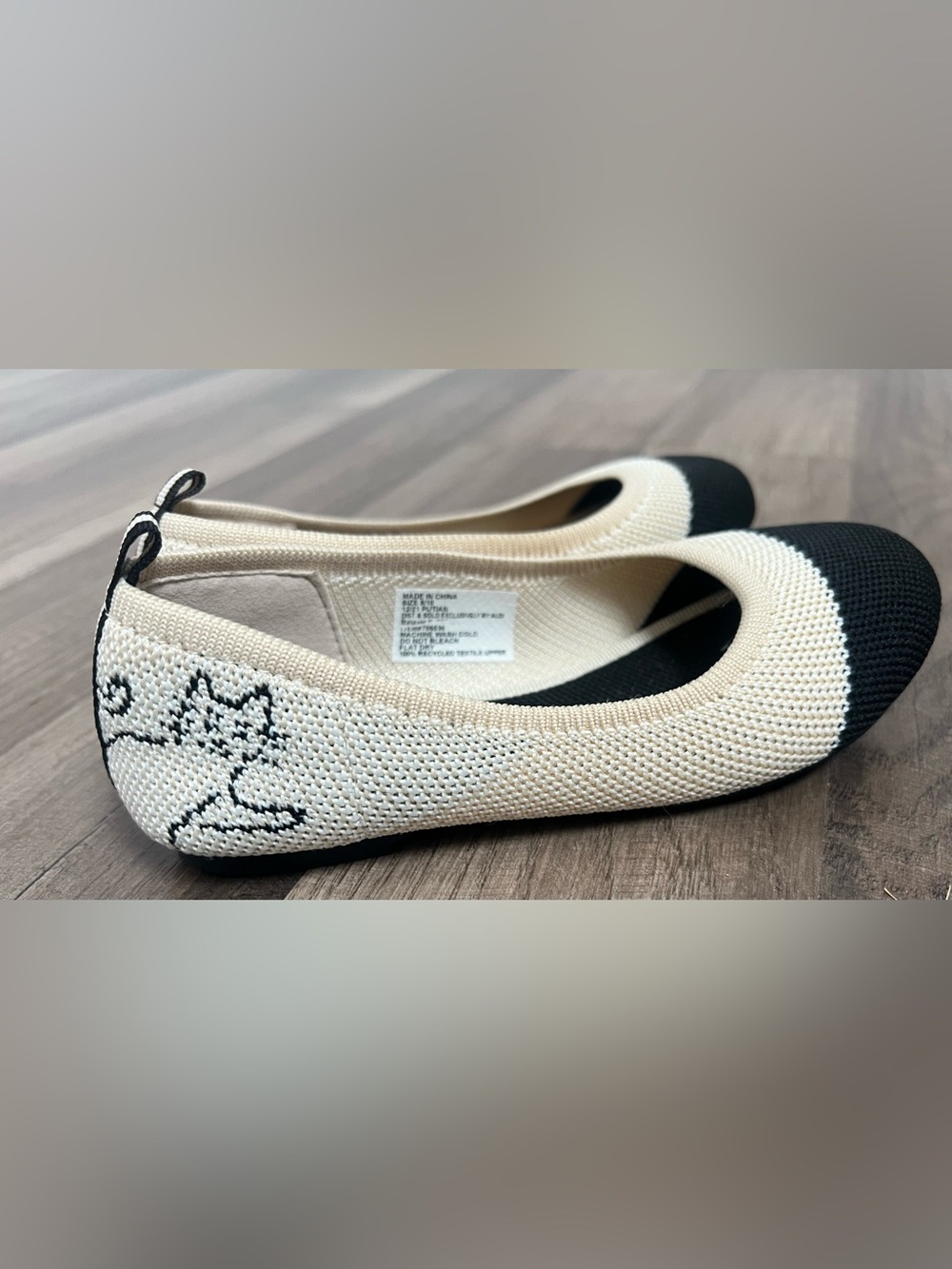 Lily and Dan Girl's Ivory/Black Cat Knit Ballerina Flats Sz 9/10